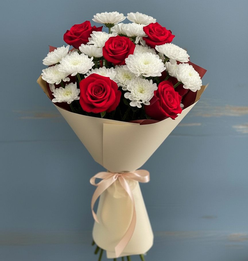 Букет цветов из: Розы и Хризантемы в Макарово