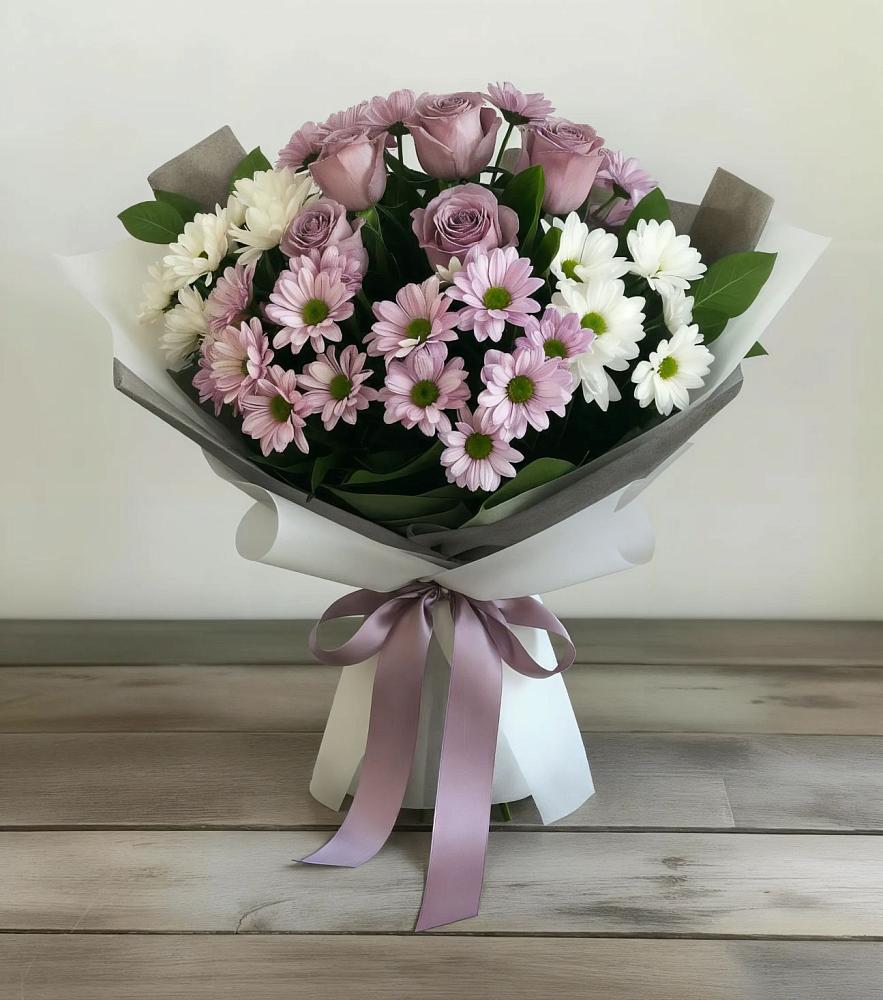 Букет цветов из: Хризантемы и Розы в Макарово