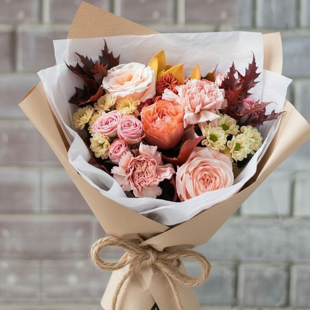 Букет цветов из: Гвоздики, Хризантемы и Розы в Макарово