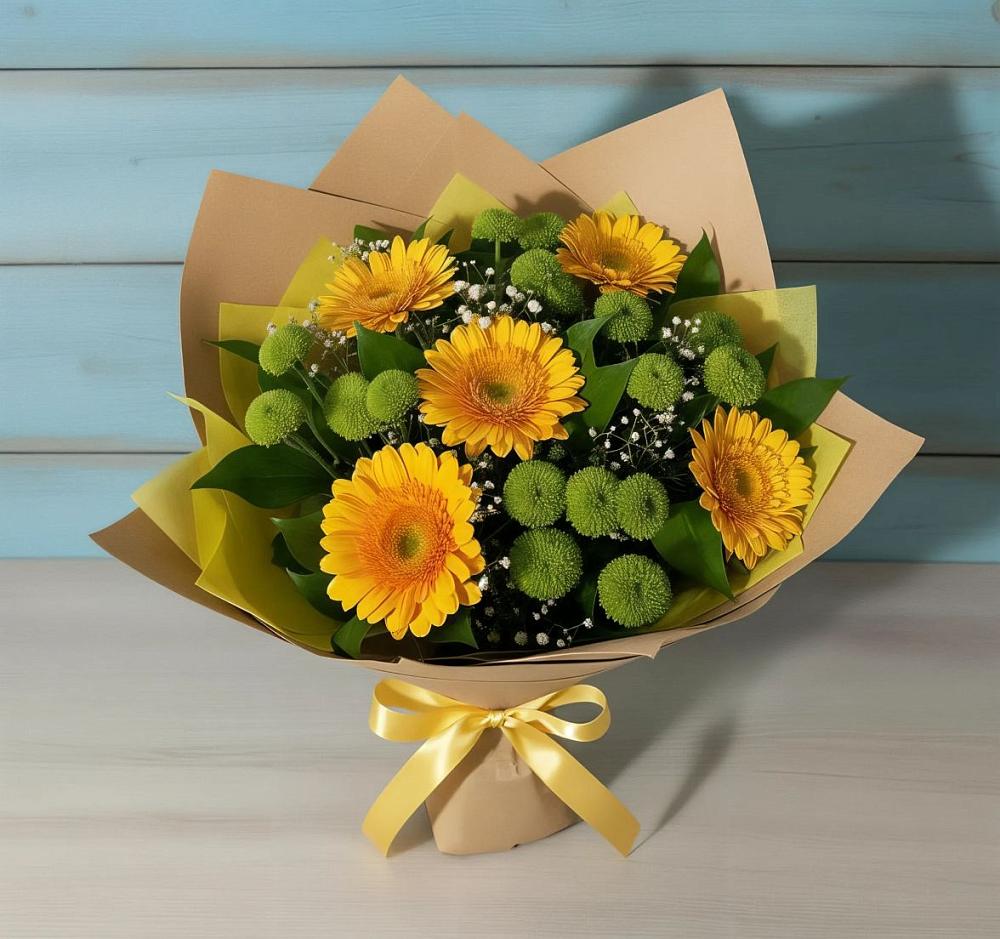 Букет цветов из: Герберы и Хризантемы в Макарово