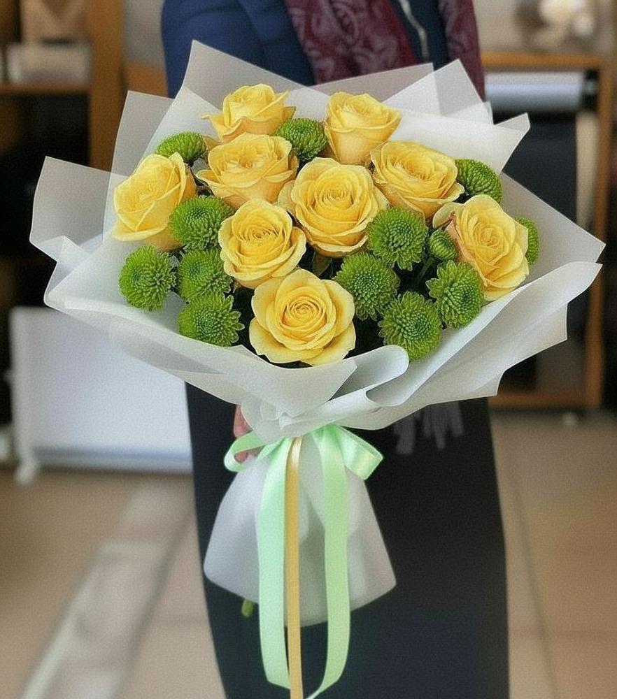 Букет цветов из: Хризантемы и Розы в Макарово