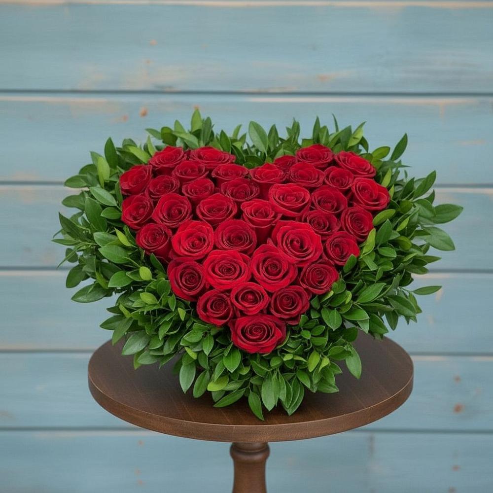 Цветочная композиция из Розы в виде сердца в Макарово