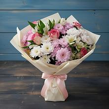 Букет цветов из:  Хризантемы, Альстромерии и Розы #REPLACE_PRED# Макарово