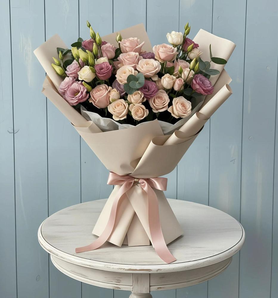 Букет цветов из: Розы и Лизиантусы в Макарово