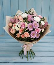 Букет цветов из:  Хризантемы, Розы и Альстромерии в Макарово