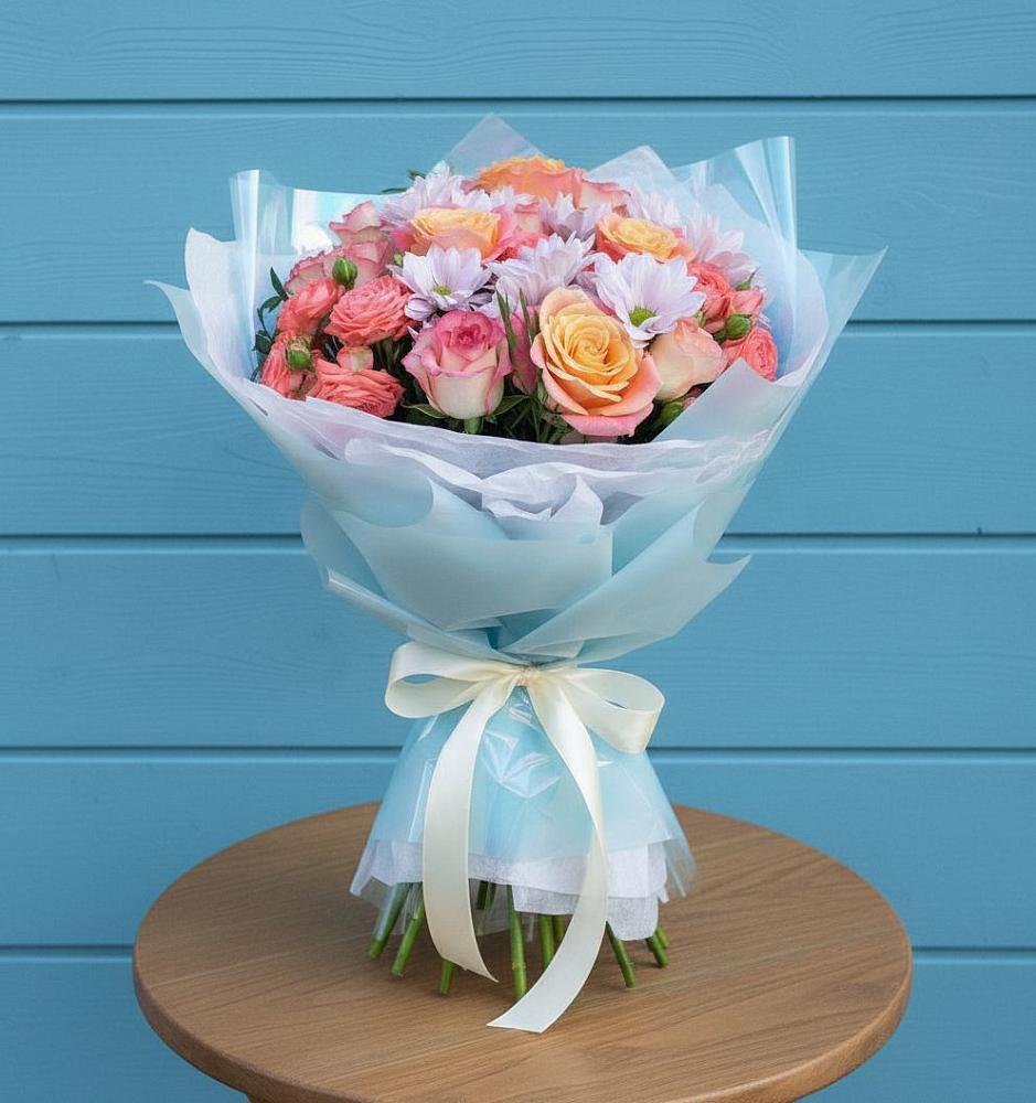 Букет цветов из: Хризантемы и Розы в Макарово