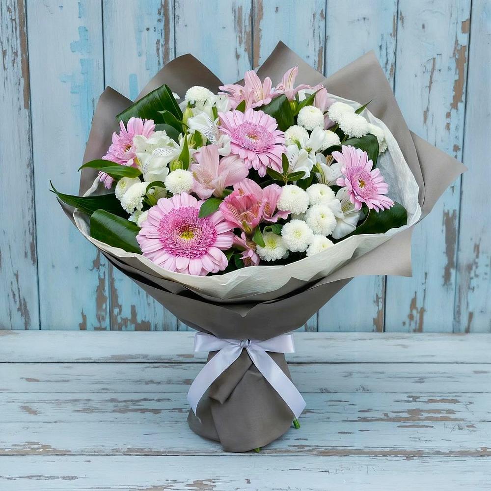 Букет цветов из: Герберы, Альстромерии и Хризантемы в Макарово