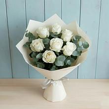 Букет Белые розы в Эвкалипте #REPLACE_PRED# Макарово